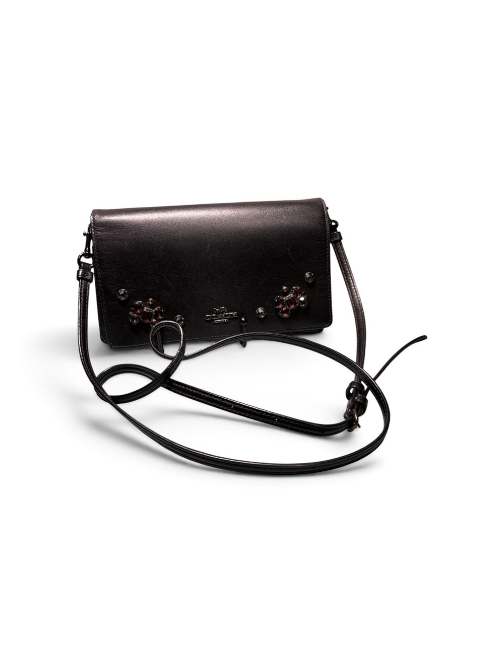 Coach Hayden Foldover Crossbody Clutch Black Oxblood Leather Wallet 38930